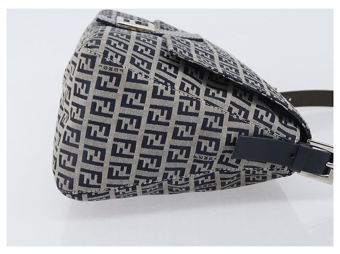 Borsa a tracolla FENDI Zucchino Canvas Mamma Baguette Navy Silver Auth 200709V Argento Blu navy - vista 4