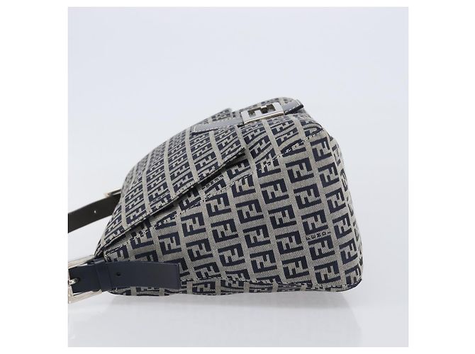 Borsa a tracolla FENDI Zucchino Canvas Mamma Baguette Navy Silver Auth 200709V Argento Blu navy - vista 5