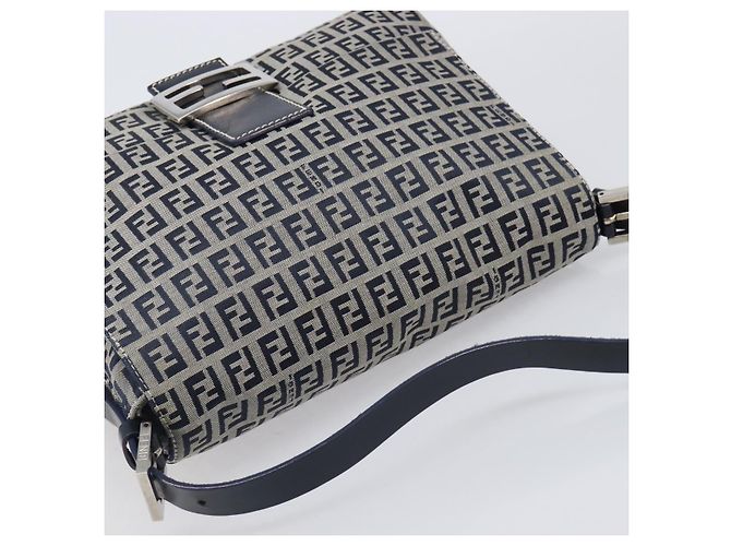Borsa a tracolla FENDI Zucchino Canvas Mamma Baguette Navy Silver Auth 200709V Argento Blu navy - vista 6