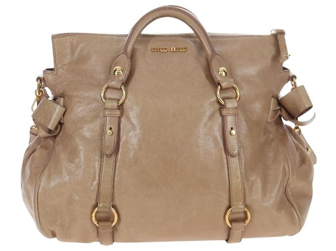 Borsa Miu Miu Vitellolux 2way Beige Gold Auth 203013V D'oro - vista 13