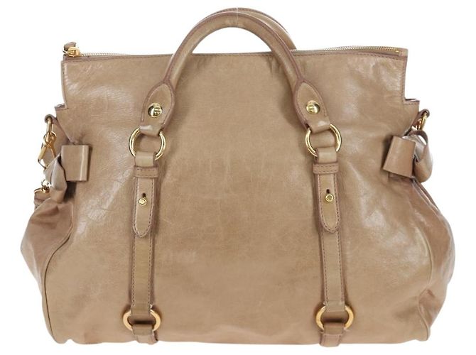 Borsa Miu Miu Vitellolux 2way Beige Gold Auth 203013V D'oro - vista 2