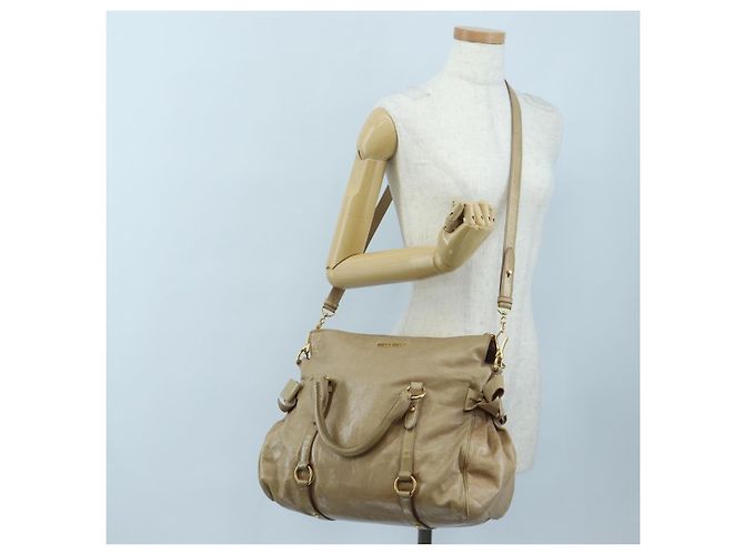 Borsa Miu Miu Vitellolux 2way Beige Gold Auth 203013V D'oro - vista 28