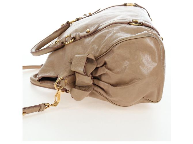 Borsa Miu Miu Vitellolux 2way Beige Gold Auth 203013V D'oro - vista 3