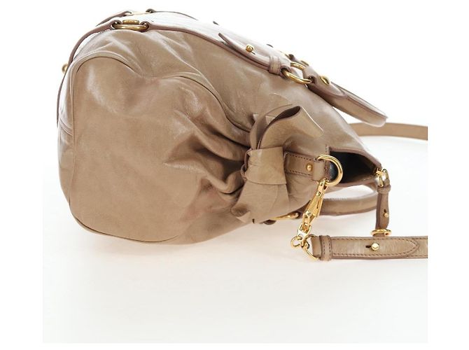 Borsa Miu Miu Vitellolux 2way Beige Gold Auth 203013V D'oro - vista 4