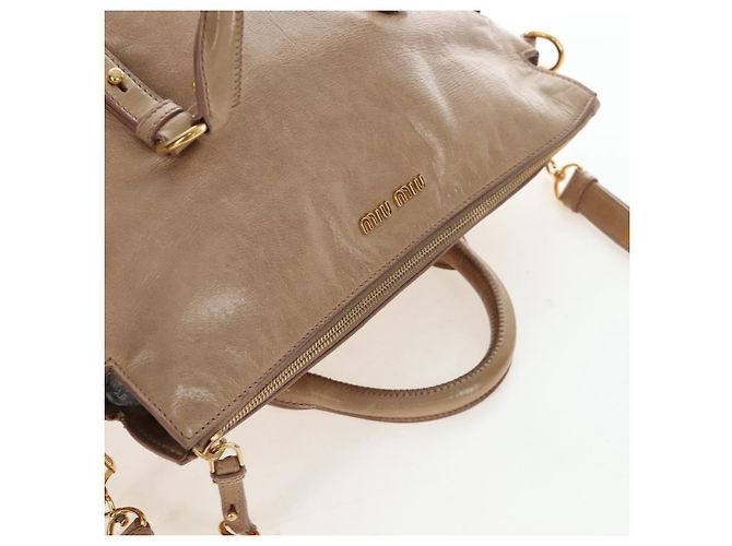 Borsa Miu Miu Vitellolux 2way Beige Gold Auth 203013V D'oro - vista 6