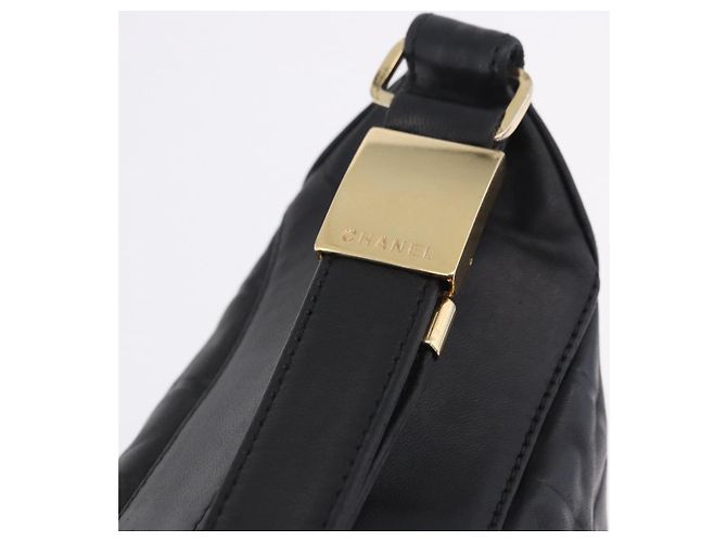 CHANEL Choco Bar Schultertasche aus Lammleder Schwarz Gold CC Auth 200511V Golden - Ansicht 14