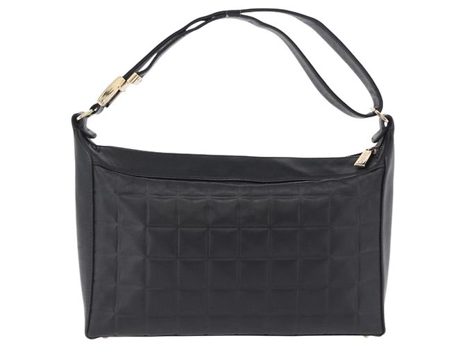 CHANEL Choco Bar Schultertasche aus Lammleder Schwarz Gold CC Auth 200511V Golden - Ansicht 3