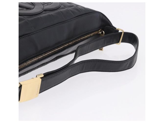 CHANEL Choco Bar Schultertasche aus Lammleder Schwarz Gold CC Auth 200511V Golden - Ansicht 7