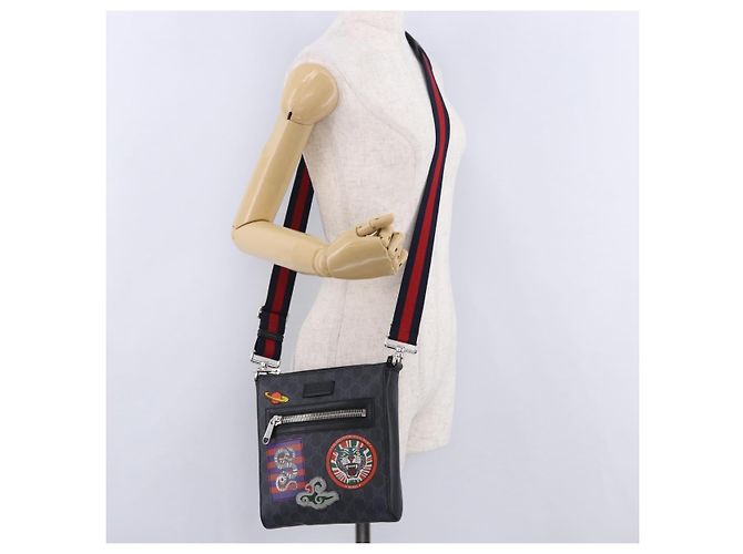 Borsa a tracolla GUCCI GG Supreme Sherry Line PVC Nero Argento 547751 Auth 203212M - vista 29