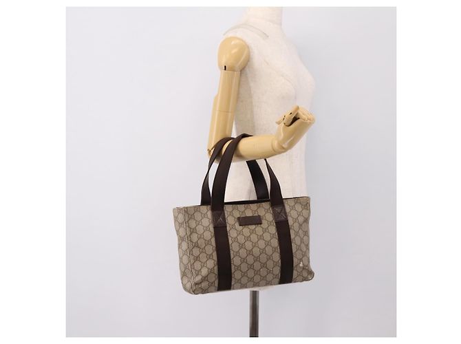 Borsa Tote GUCCI GG Supreme PVC Beige Silver 141976 Auth 202691 Argento - vista 23