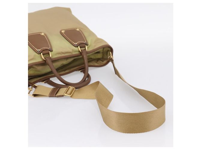 PRADA Handtasche Nylon Leder 2way Beige Gold Auth 203008 Golden - Ansicht 10