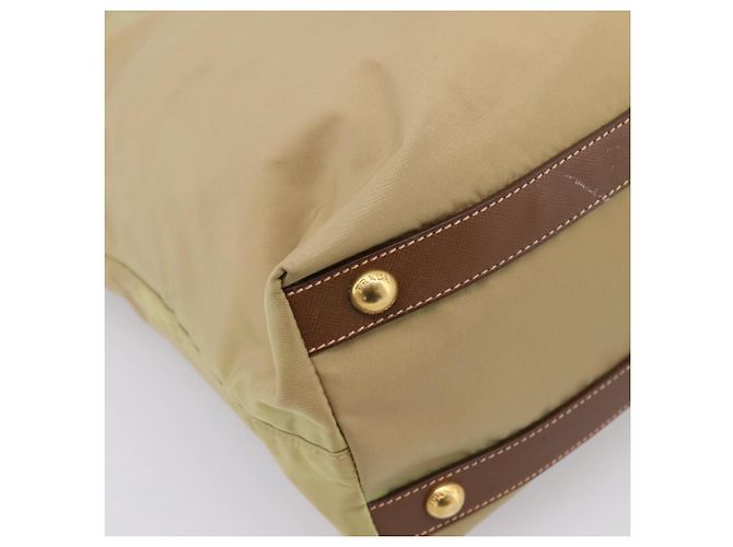 PRADA Handtasche Nylon Leder 2way Beige Gold Auth 203008 Golden - Ansicht 14