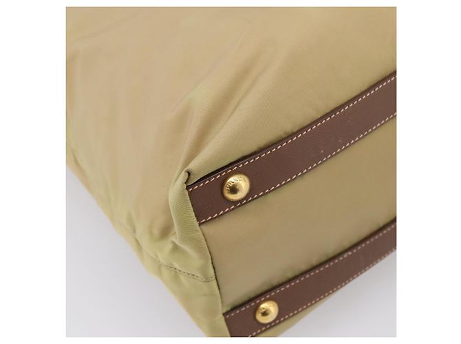 PRADA Handtasche Nylon Leder 2way Beige Gold Auth 203008 Golden - Ansicht 16