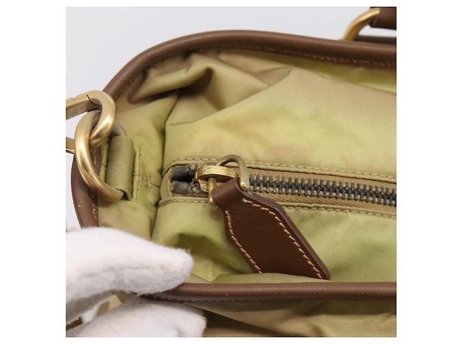 PRADA Handtasche Nylon Leder 2way Beige Gold Auth 203008 Golden - Ansicht 17