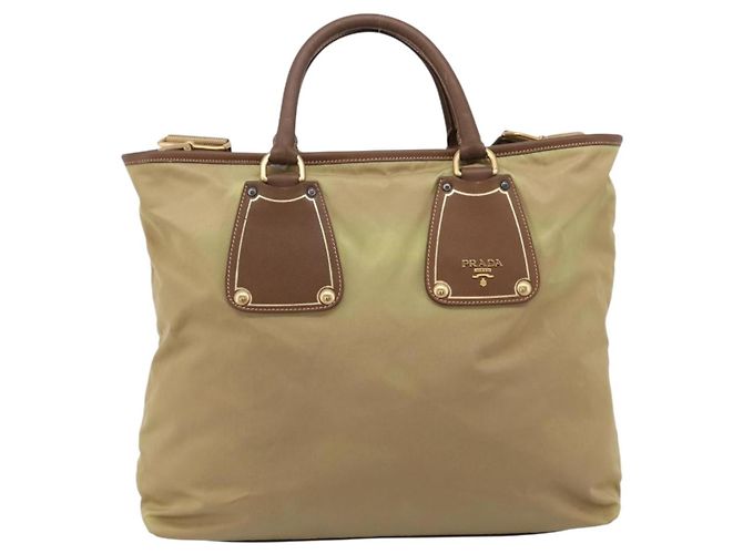 PRADA Handtasche Nylon Leder 2way Beige Gold Auth 203008 Golden - Ansicht 2