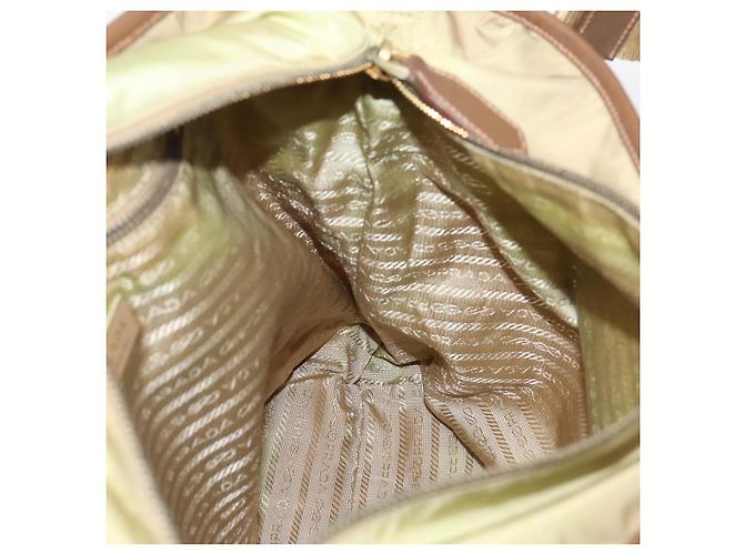 PRADA Handtasche Nylon Leder 2way Beige Gold Auth 203008 Golden - Ansicht 20