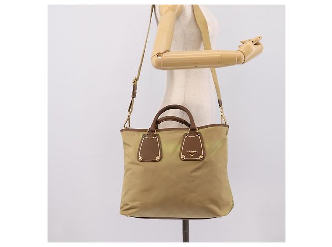 PRADA Handtasche Nylon Leder 2way Beige Gold Auth 203008 Golden - Ansicht 26