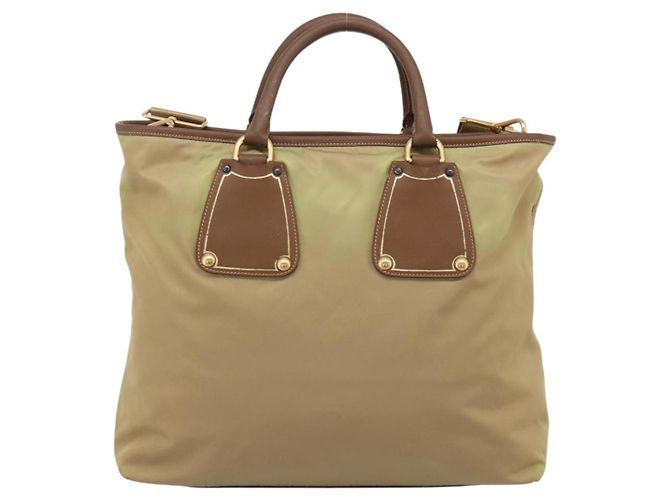 PRADA Handtasche Nylon Leder 2way Beige Gold Auth 203008 Golden - Ansicht 3