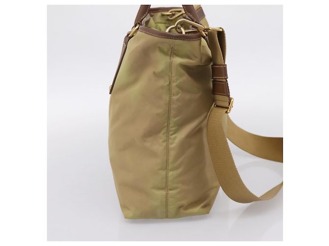PRADA Handtasche Nylon Leder 2way Beige Gold Auth 203008 Golden - Ansicht 4