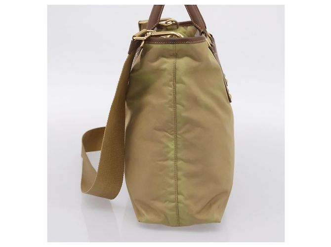 PRADA Handtasche Nylon Leder 2way Beige Gold Auth 203008 Golden - Ansicht 5