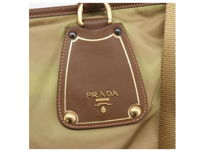 PRADA Handtasche Nylon Leder 2way Beige Gold Auth 203008 Golden - Ansicht 7