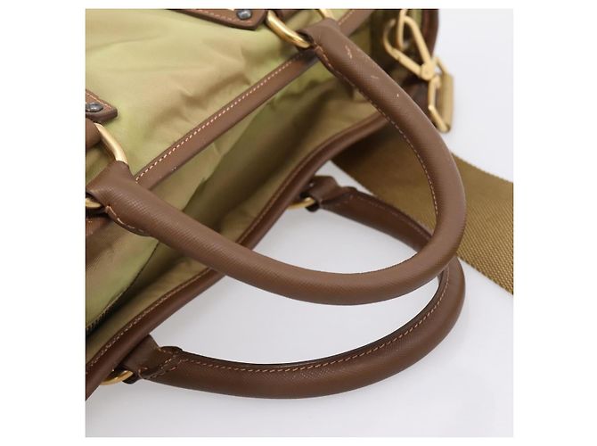 PRADA Handtasche Nylon Leder 2way Beige Gold Auth 203008 Golden - Ansicht 8