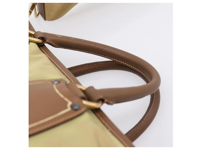 PRADA Handtasche Nylon Leder 2way Beige Gold Auth 203008 Golden - Ansicht 9