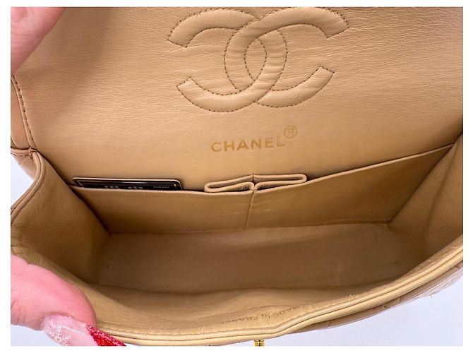 Chanel Classic Double Flap Small - Borsa a tracolla pelle d'agnello beige - vista 11