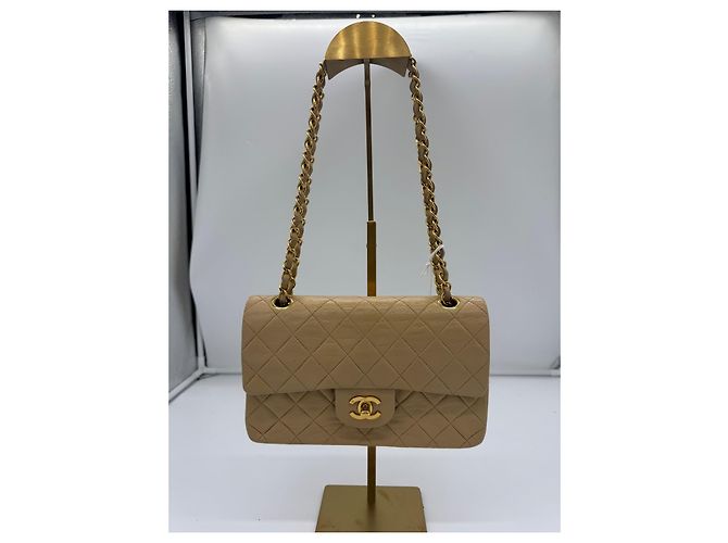 Chanel Classic Double Flap Small - Borsa a tracolla pelle d'agnello beige - vista 2