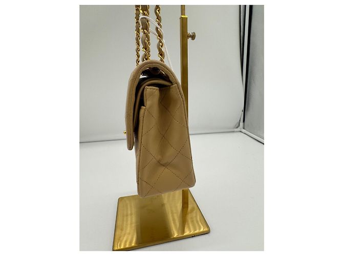 Chanel Classic Double Flap Small - Borsa a tracolla pelle d'agnello beige - vista 3