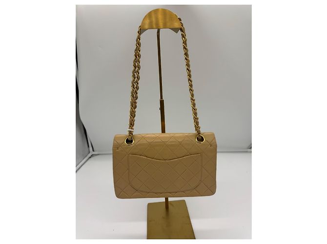 Chanel Classic Double Flap Small - Borsa a tracolla pelle d'agnello beige - vista 5
