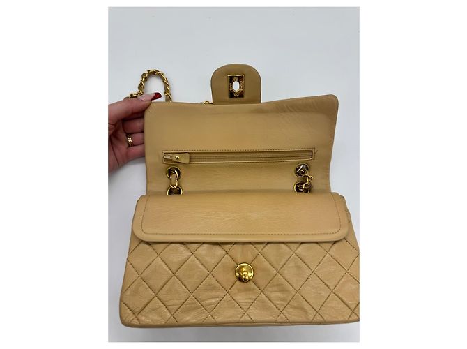 Chanel Classic Double Flap Small - Borsa a tracolla pelle d'agnello beige - vista 6