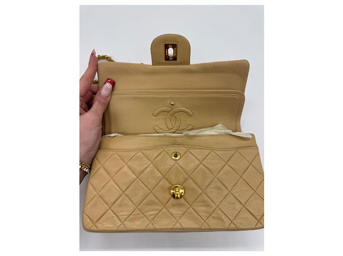Chanel Classic Double Flap Small - Borsa a tracolla pelle d'agnello beige - vista 7