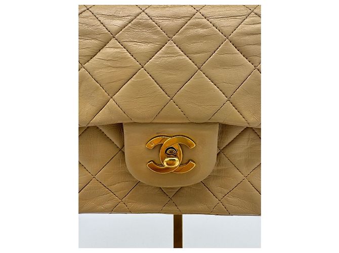 Chanel Classic Double Flap Small - Borsa a tracolla pelle d'agnello beige - vista 8