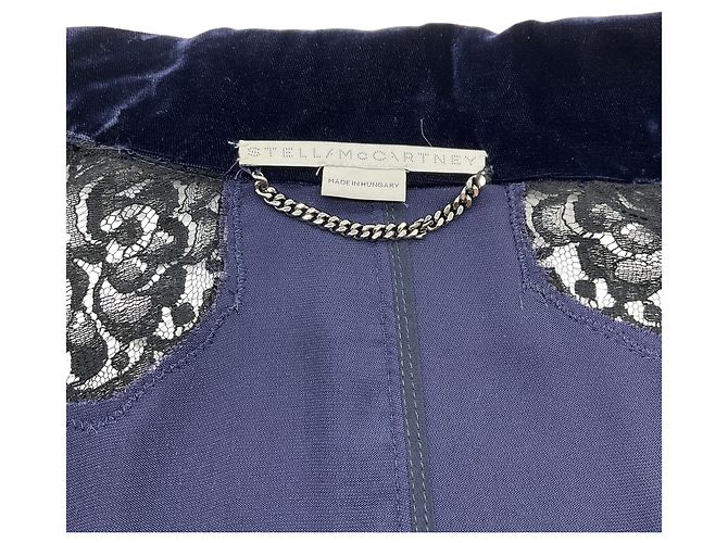 Stella Mc Cartney Veste Bomber Stella McCartney en velours bleu marine avec manches en dentelle - vue 4