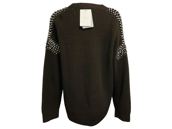 A.L.C. Lennox bestickter Merino-Wollstrickpullover in Braun - Ansicht 3