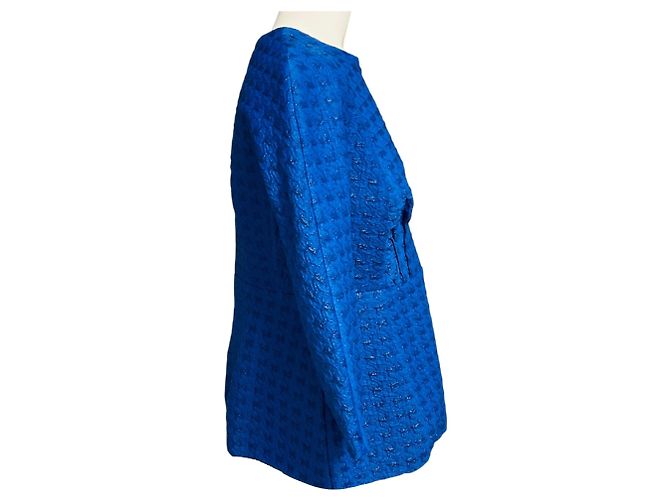 Top Marni in jacquard pied-de-poule blu a maniche tre quarti - vista 2