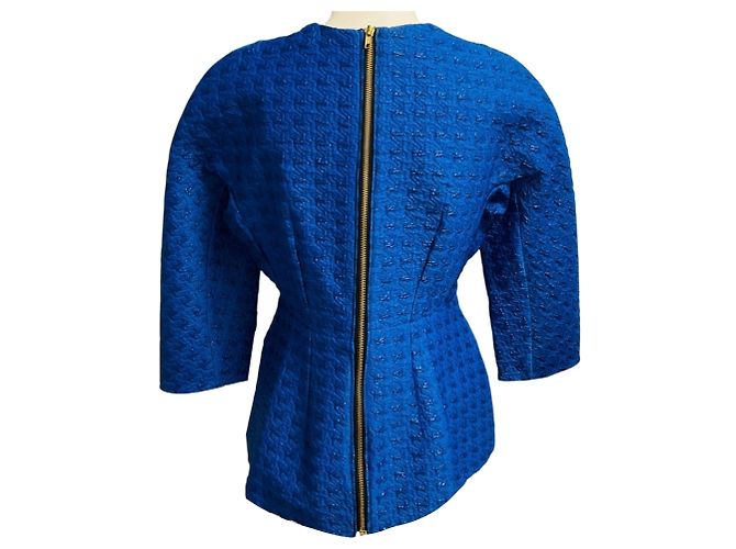 Top Marni in jacquard pied-de-poule blu a maniche tre quarti - vista 3