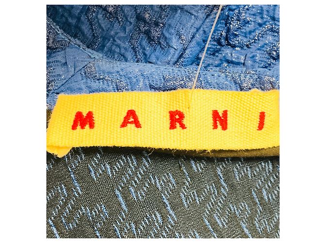 Top Marni in jacquard pied-de-poule blu a maniche tre quarti - vista 4