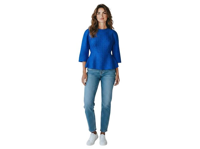 Top Marni in jacquard pied-de-poule blu a maniche tre quarti - vista 6