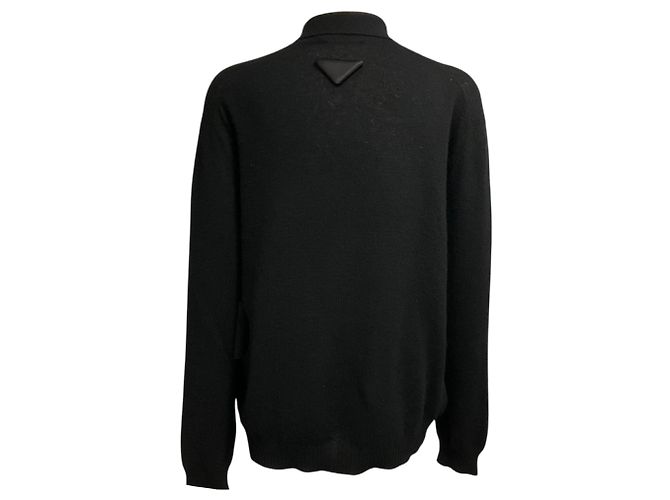 Prada schwarzer Kaschmir-Strick-Poloshirt mit langen Ärmeln - Ansicht 3