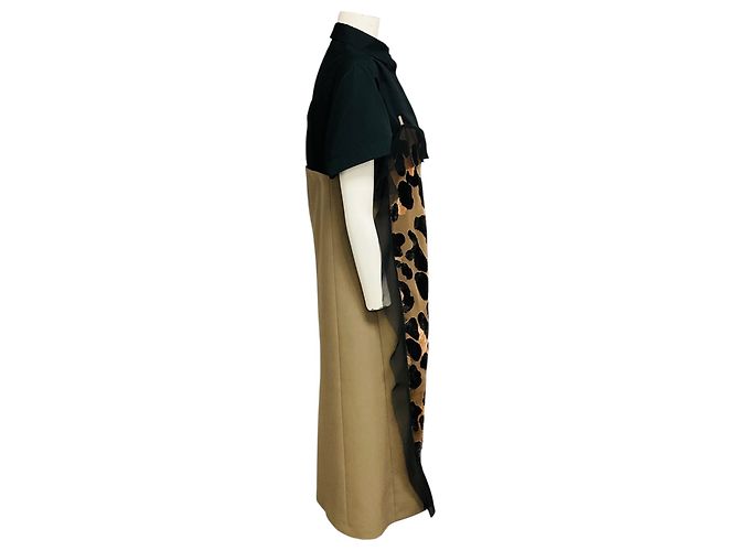 Sacai Tan / Black Multi Mixed Media Leopard Print Midikleid Mehrfarben - Ansicht 2
