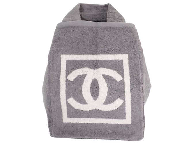 Borsa da spiaggia Chanel CC Terry Cloth Sports Line Grigia Grigio - vista 13