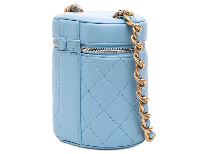 Mini Vanity Case Verticale Chanel in Lambskin Matelassé Blue CC - vista 2