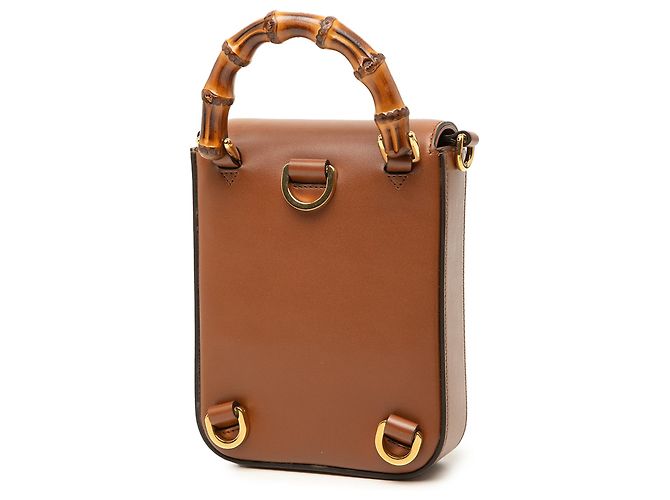Bamboo Bolsa Satchel Gucci Mini em couro de bezerro marrom com alça de bambu - vista 2