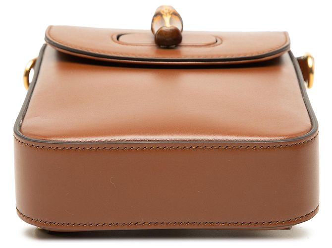 Bamboo Bolsa Satchel Gucci Mini em couro de bezerro marrom com alça de bambu - vista 3