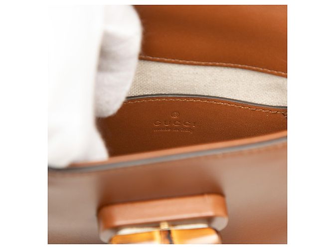 Bamboo Bolsa Satchel Gucci Mini em couro de bezerro marrom com alça de bambu - vista 5