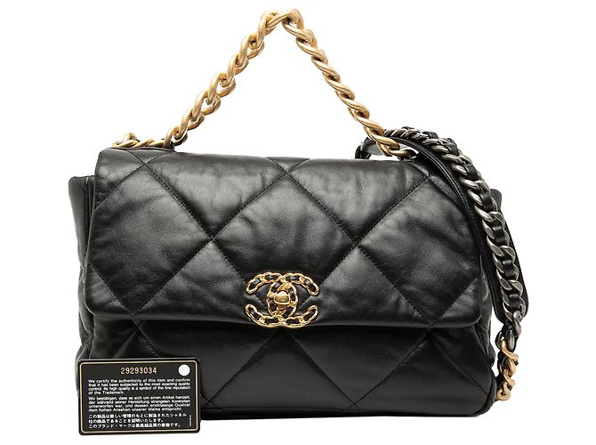 Borsa Chanel 19 Flap Satchel Large in pelle di agnello nera Nero - vista 8