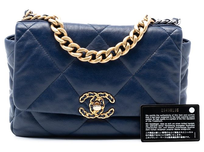 Borsa Chanel 19 Flap Medium in pelle di agnello blu - vista 8