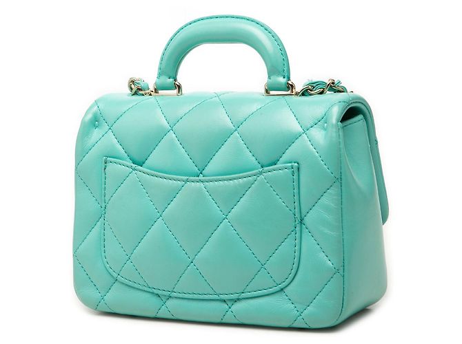 Borsa Chanel Mini Quilted Shiny Lambskin Coco Trip Flap Satchel Blu - vista 2